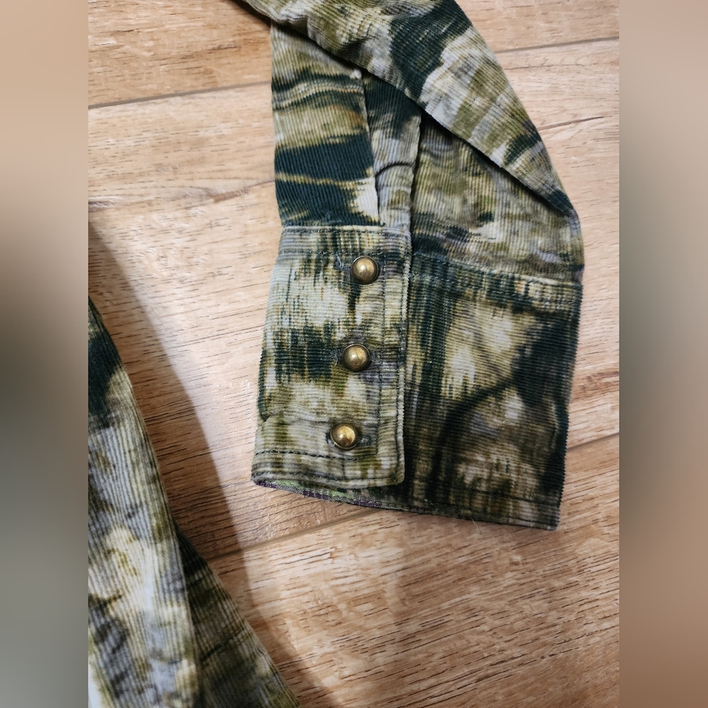 $148 Anthropologie Pilcro Corduroy Floral Camo Ruched Mini Shirt Dress 12 PETITE - Picture 4 of 8